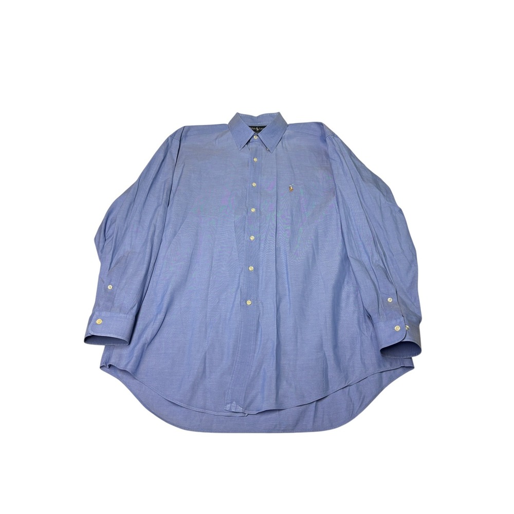 Vintage Ralph Lauren Yarmouth Mens 17-34 Blue Pinpoint Oxford Button Down Shirt